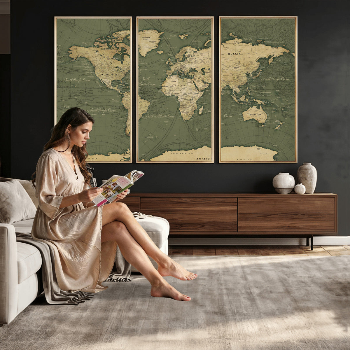 75846040-MGV-CV-36X24 - Large World Map Canvas Wall Art Print for Study Room Decor -