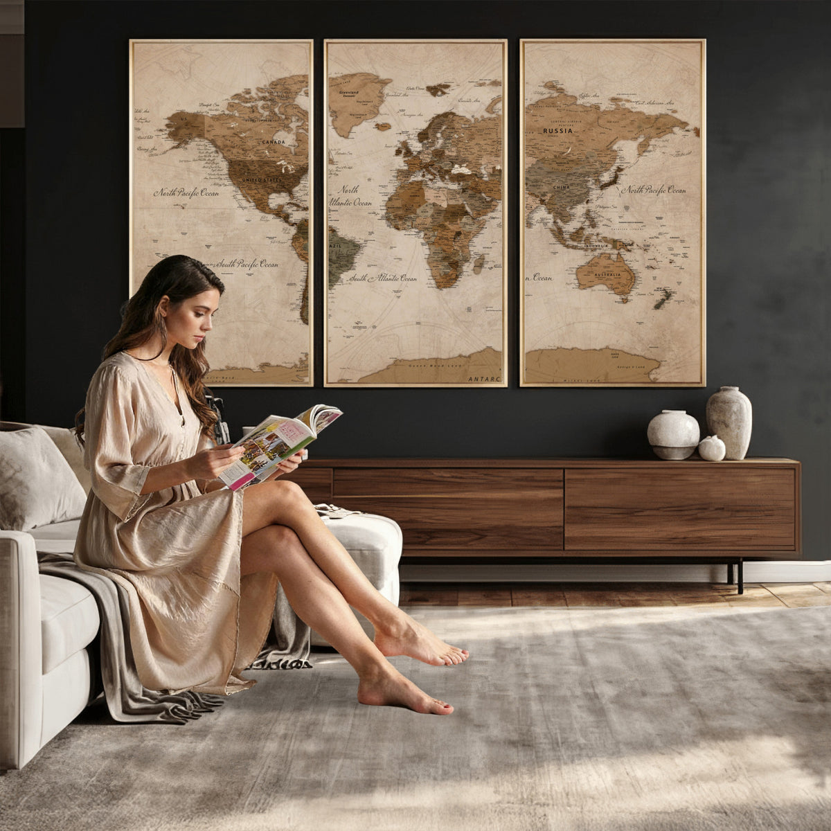 40064188-MGV-CV-36X24 - World Map Wall Art Canvas Print, Modern Decorative Framed Map Artwork Prints for Living Room, Office, Bedroom Wall Decor