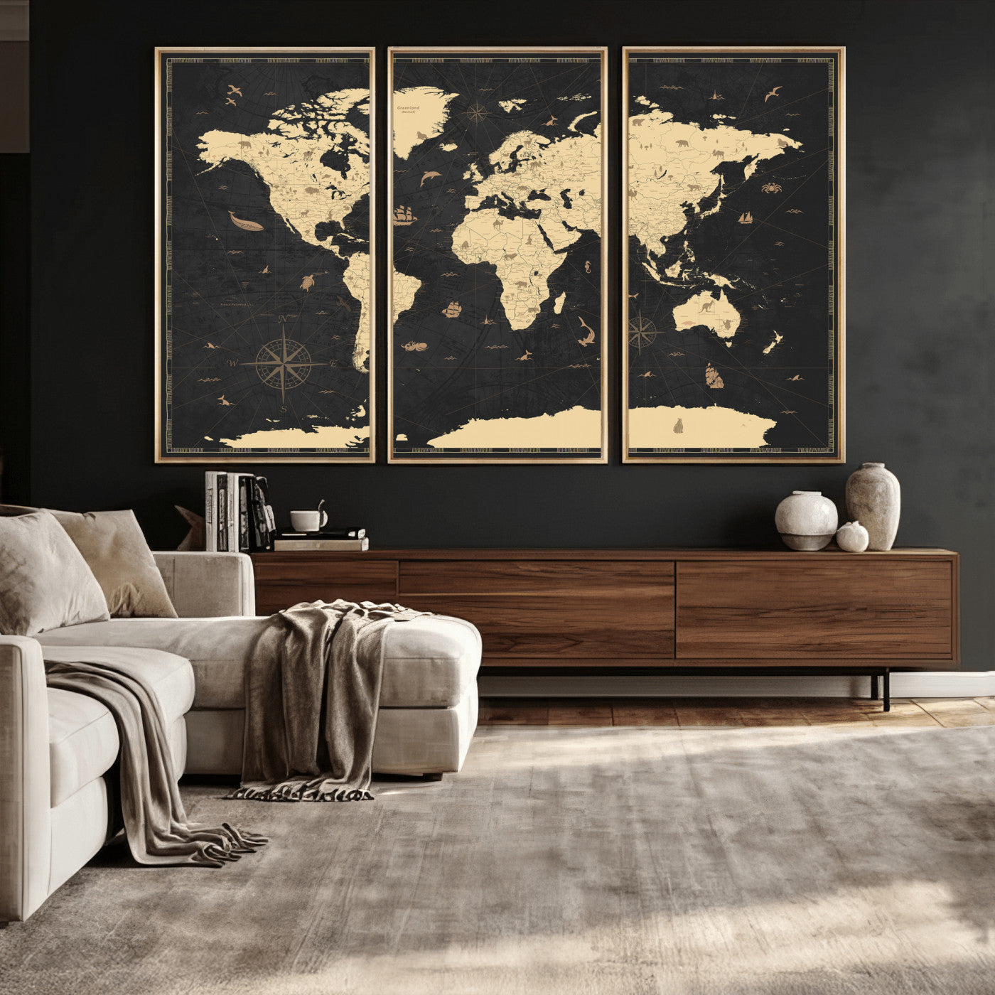 75220264-MGV-CV-36X24 - World Map Wall Art Canvas Print, Modern Decorative Framed Map Artwork Prints for Living Room, Office, Bedroom Wall Decor
