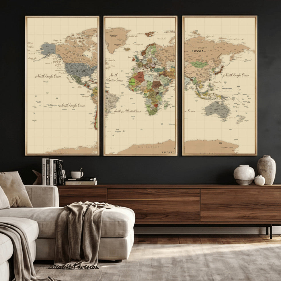 Extra Large World Map Canvas Print – Detailed Map of the World Wall ...