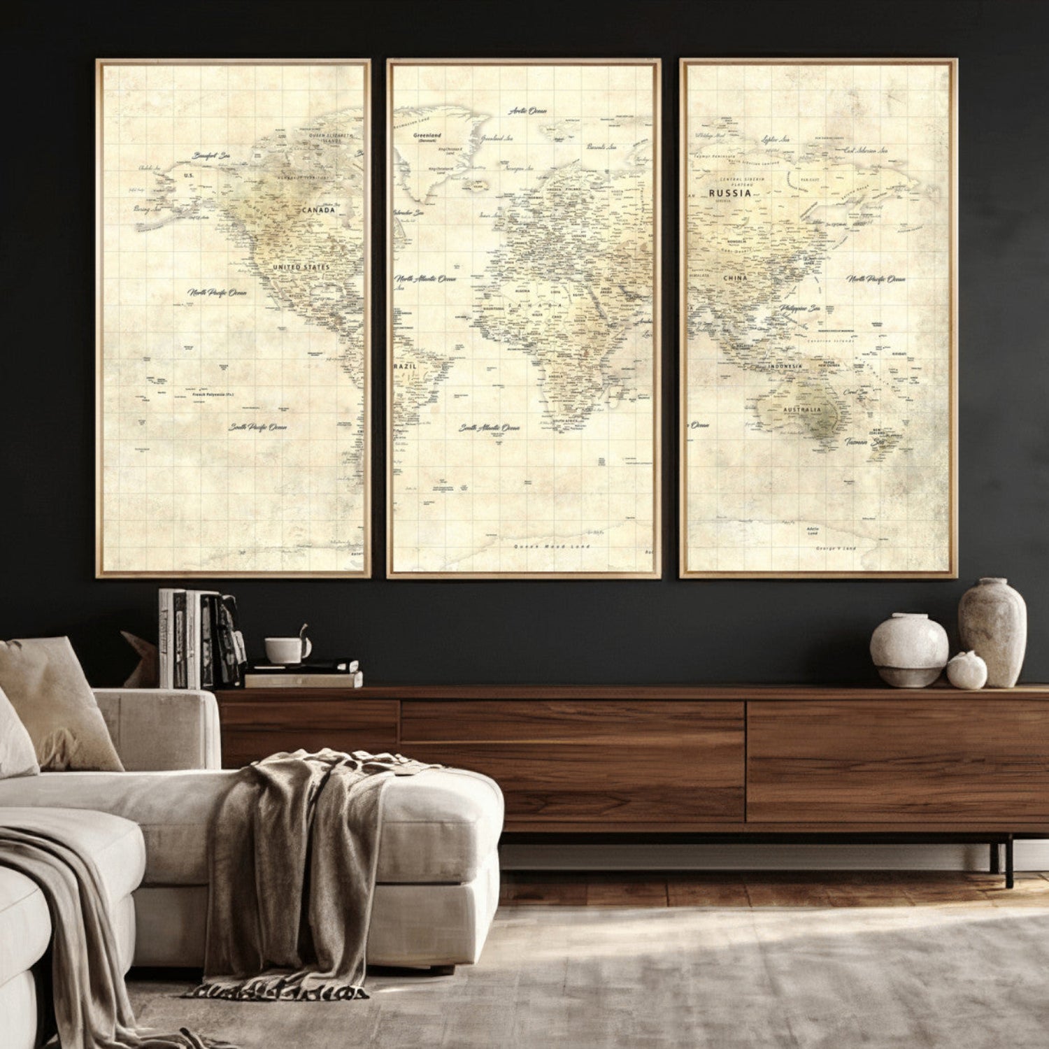 17101439-MGV-CV-36X24 - World Map Wall Art Canvas Print, Modern Decorative Framed Map Artwork Prints for Living Room, Office, Bedroom Wall Decor