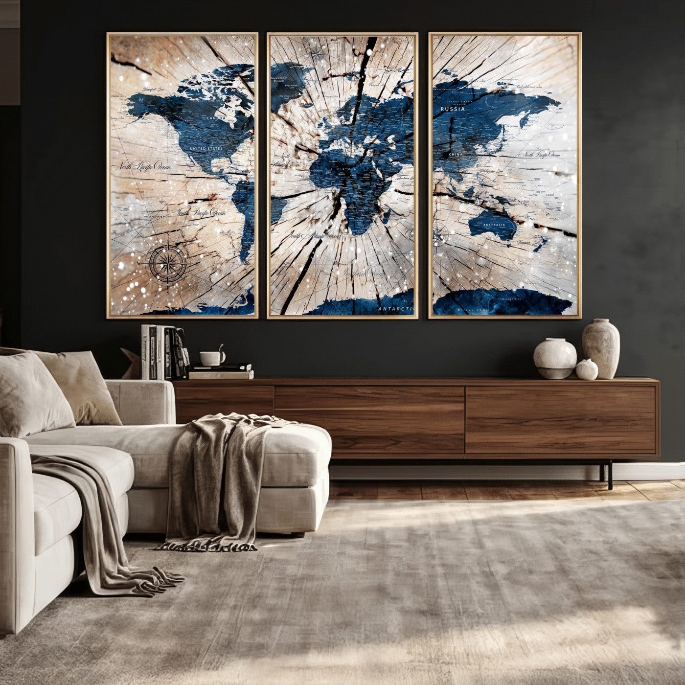 19478704-MGV-CV-36X24 - World Map Wall Art Canvas Print, Modern Decorative Framed Map Artwork Prints for Living Room, Office, Bedroom Wall Decor