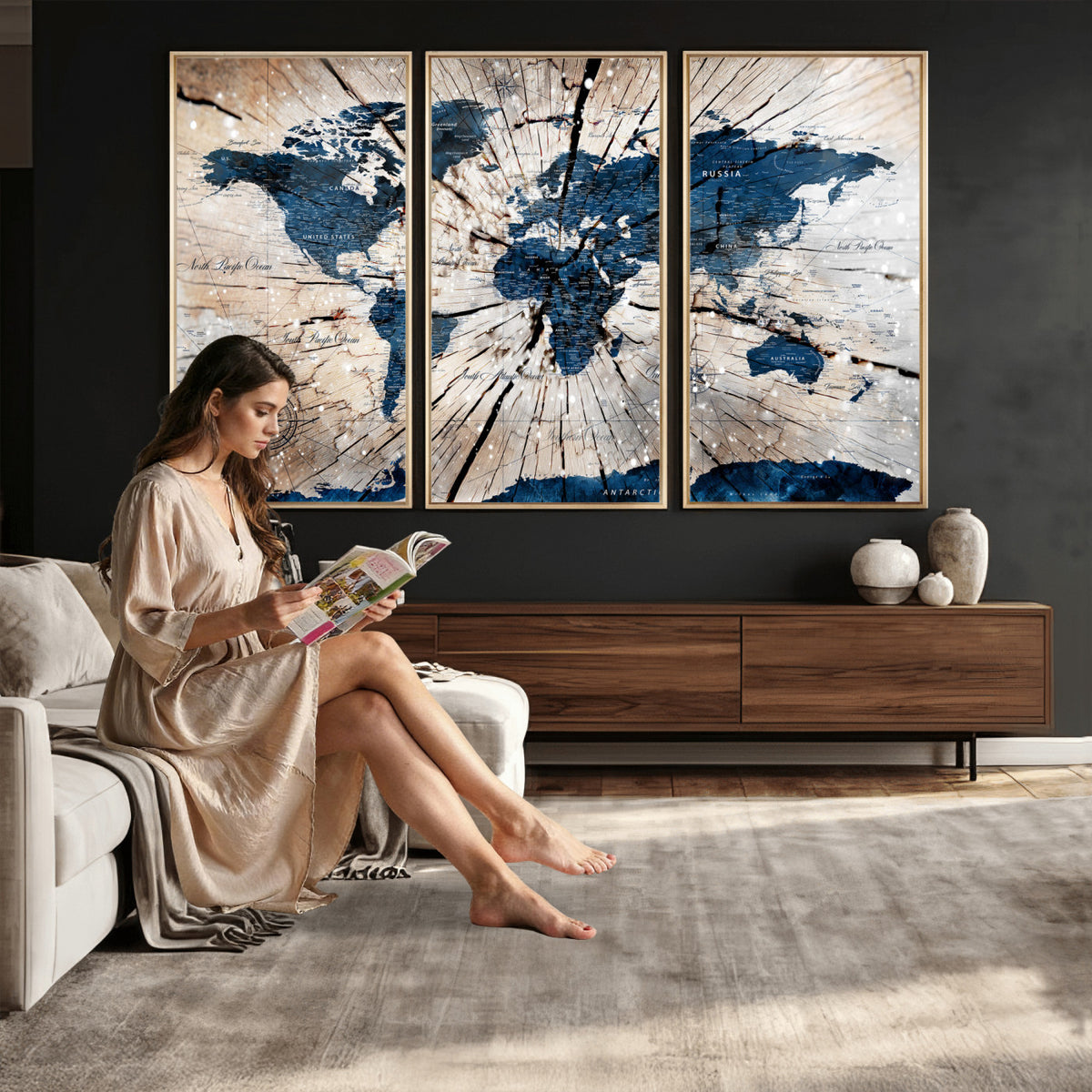 19478704-MGV-CV-36X24 - World Map Wall Art Canvas Print, Modern Decorative Framed Map Artwork Prints for Living Room, Office, Bedroom Wall Decor