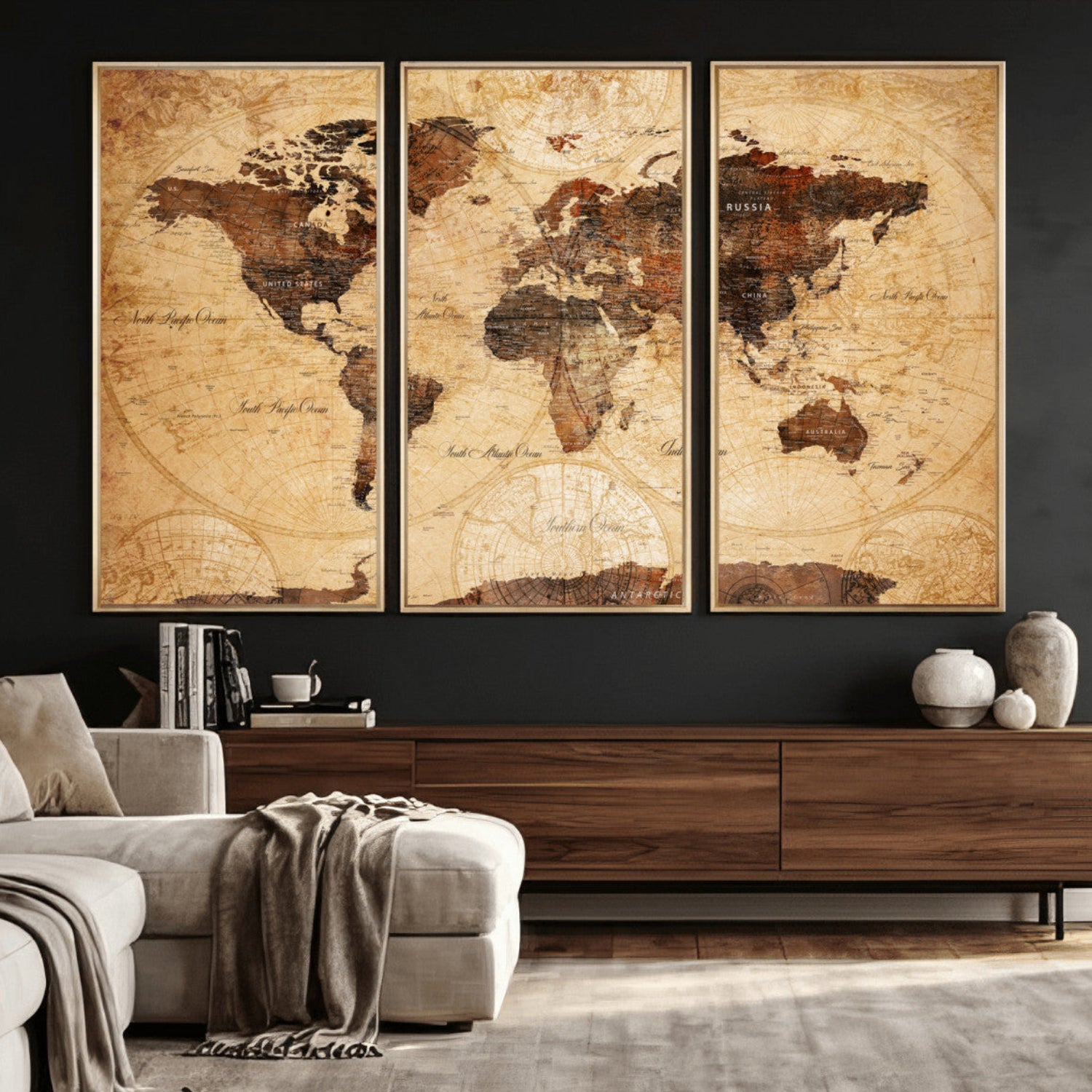 40760475-MGV-CV-36X24 - World Map Wall Art Canvas Print, Modern Decorative Framed Map Artwork Prints for Living Room, Office, Bedroom Wall Decor