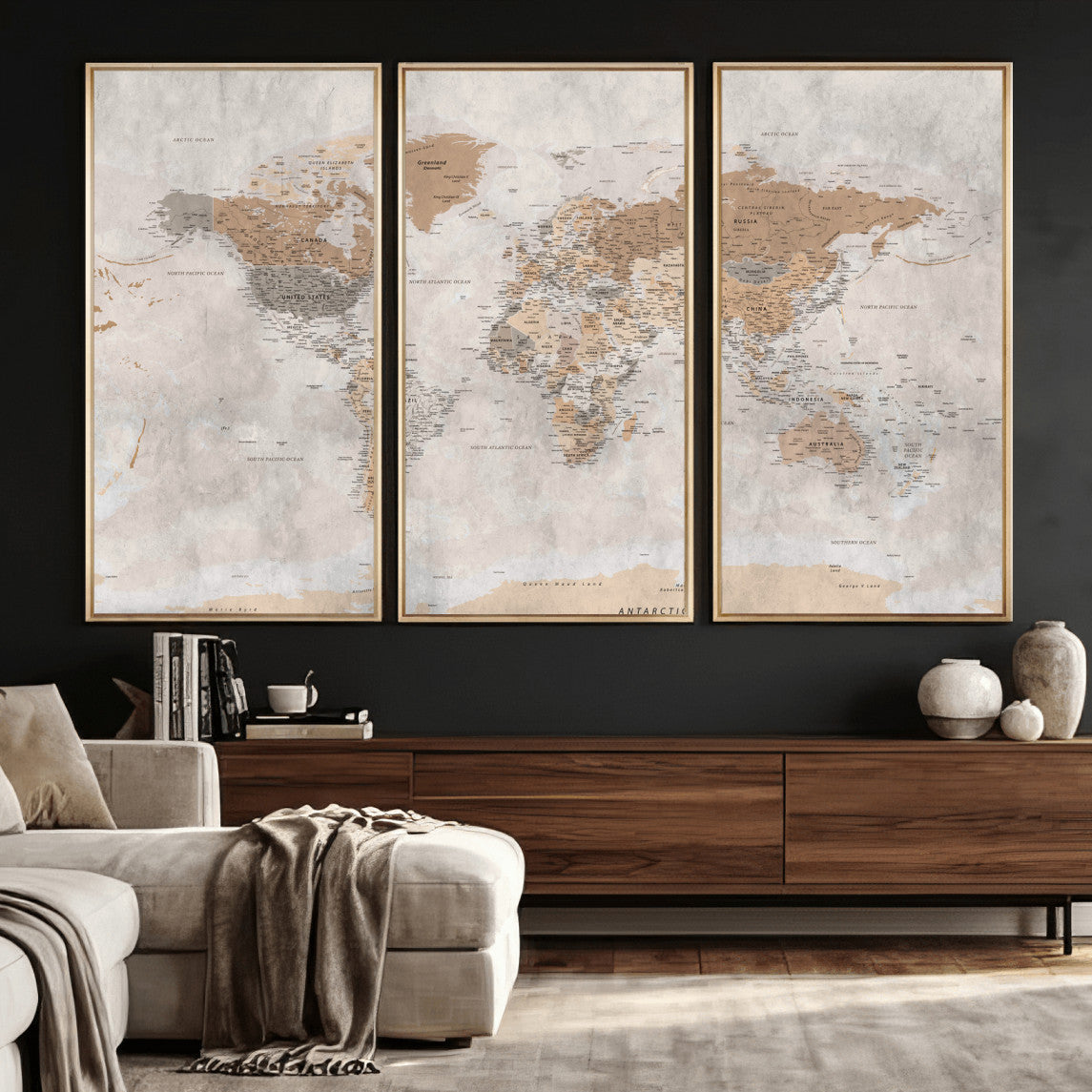 34051638-MGV-CV-36X24 - World Map Wall Art Canvas Print, Modern Decorative Framed Map Artwork Prints for Living Room, Office, Bedroom Wall Decor