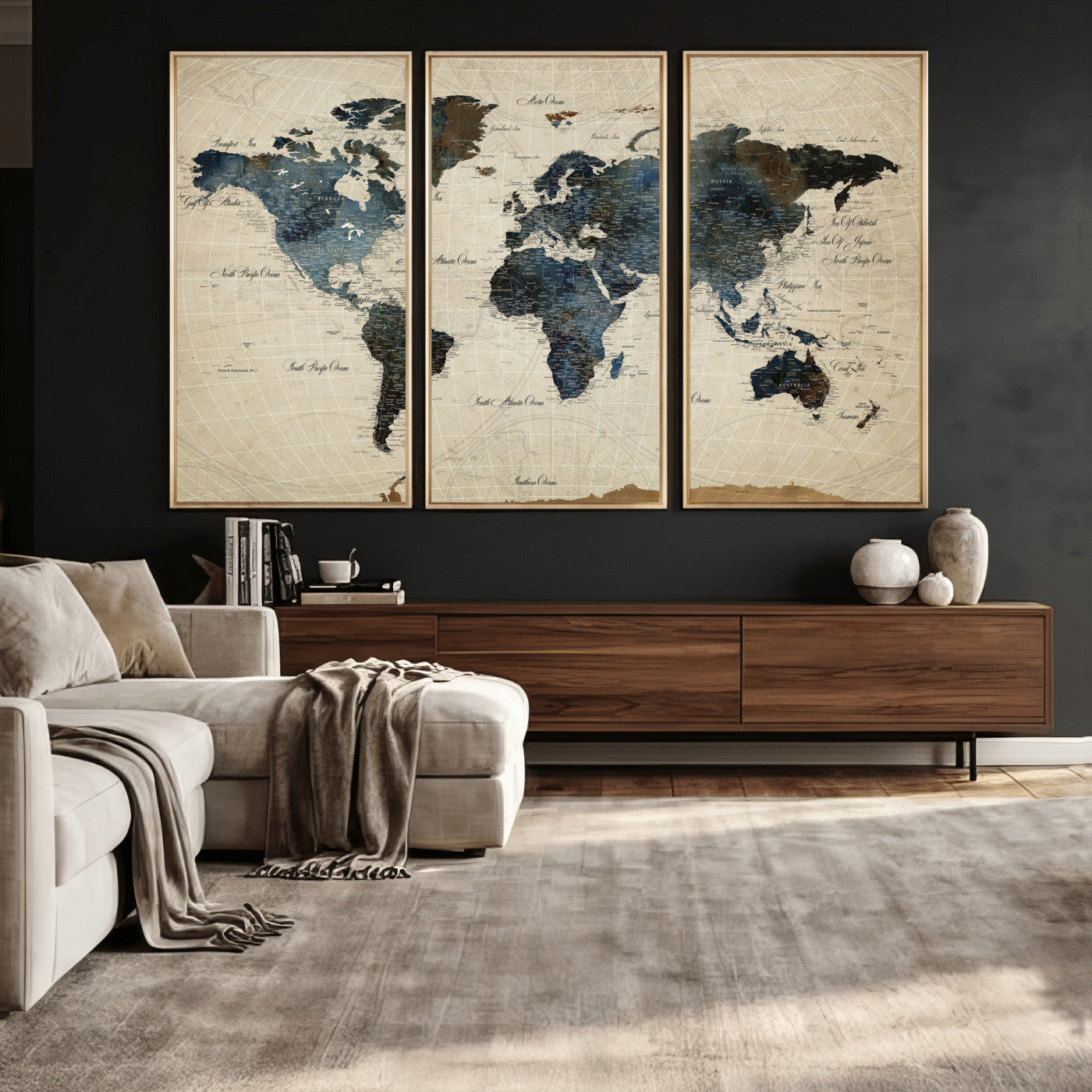 72927803-MGV-CV-36X24 - World Map Wall Art Canvas Print, Modern Decorative Framed Map Artwork Prints for Living Room, Office, Bedroom Wall Decor