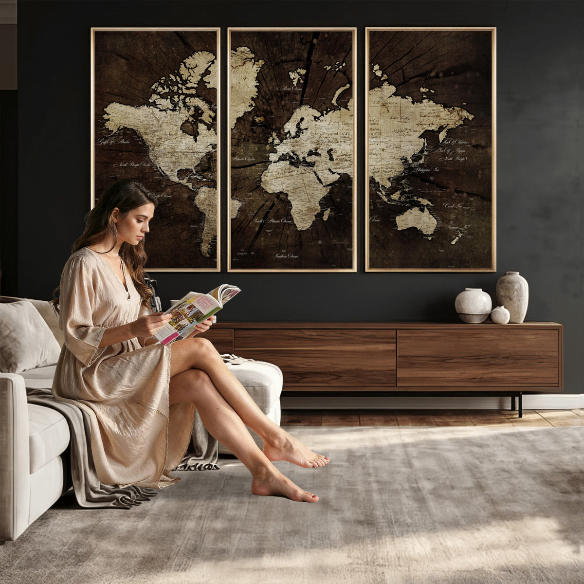 40991509-MGV-CV-36X24 - World Map Wall Art Canvas Print, Modern Decorative Framed Map Artwork Prints for Living Room, Office, Bedroom Wall Decor