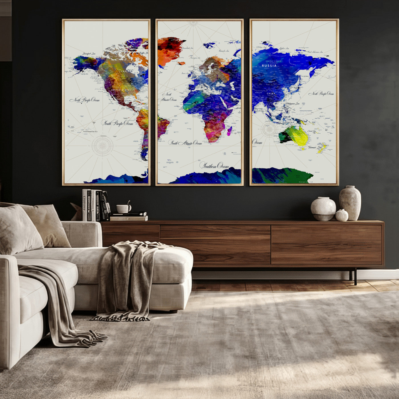 49670038-MGV-CV-36X24 - World Map Wall Art Canvas Print, Modern Decorative Framed Map Artwork Prints for Living Room, Office, Bedroom Wall Decor