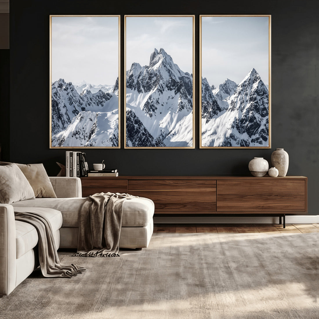 Snowy Mountain Range Canvas Print, Alpine Peaks Landscape Wall Art