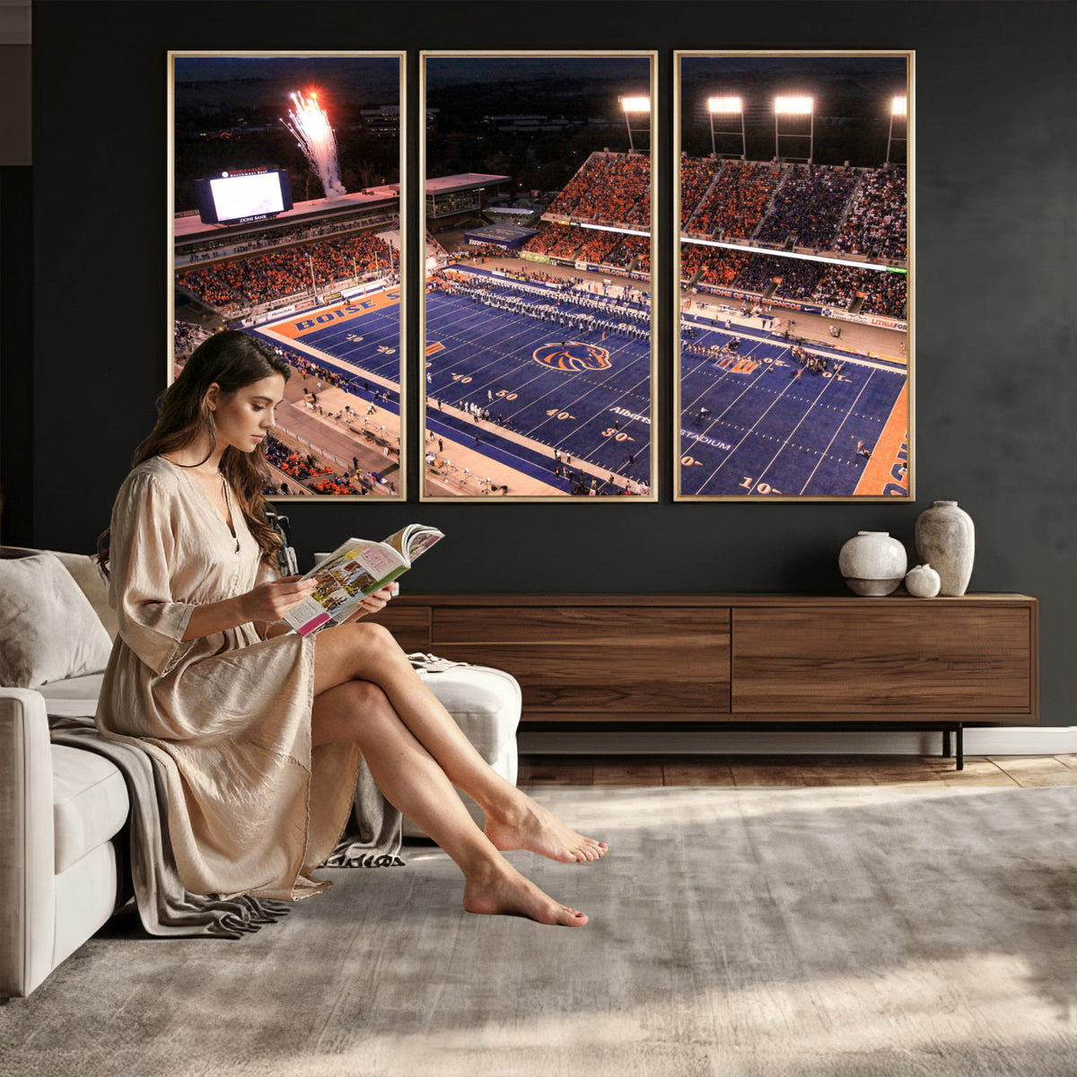 58849575-MGV-CV-36X24 - Boise State Stadium Large Wall Art Canvas Print for Living Room and Game Room Decor