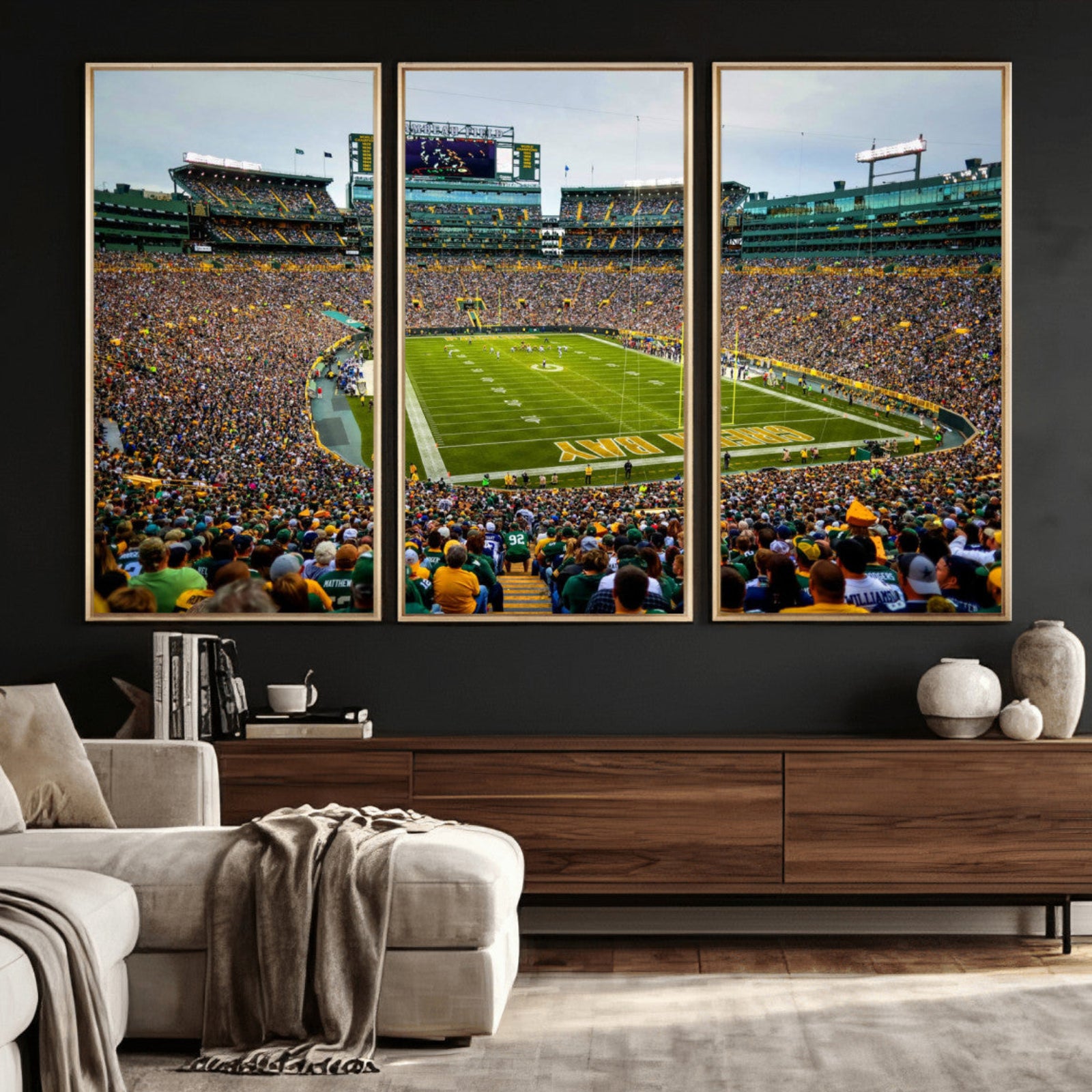 56521752-MGV-CV-36X24 - Green Bay Packers Stadium Wall Art Canvas Print, Lambeau Field Football Stadium Artwork, Framed Wall Art Ready to Hang