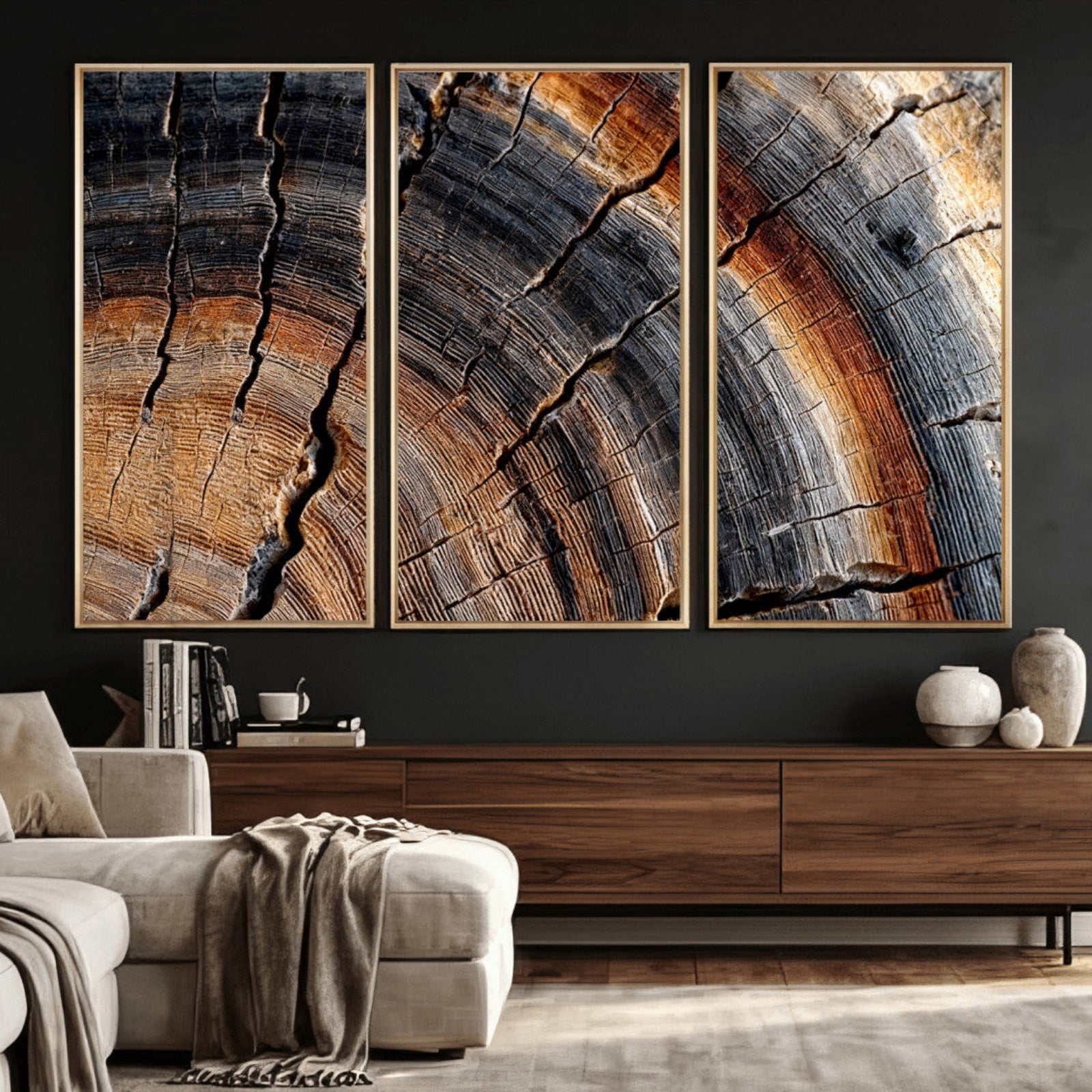 92693966E-MGV-CV-36X24 - Framed Large Abstract Wood Grain Canvas Print, Tree Ring Pattern Wall Art, Framed Canvas Ready to Hang
