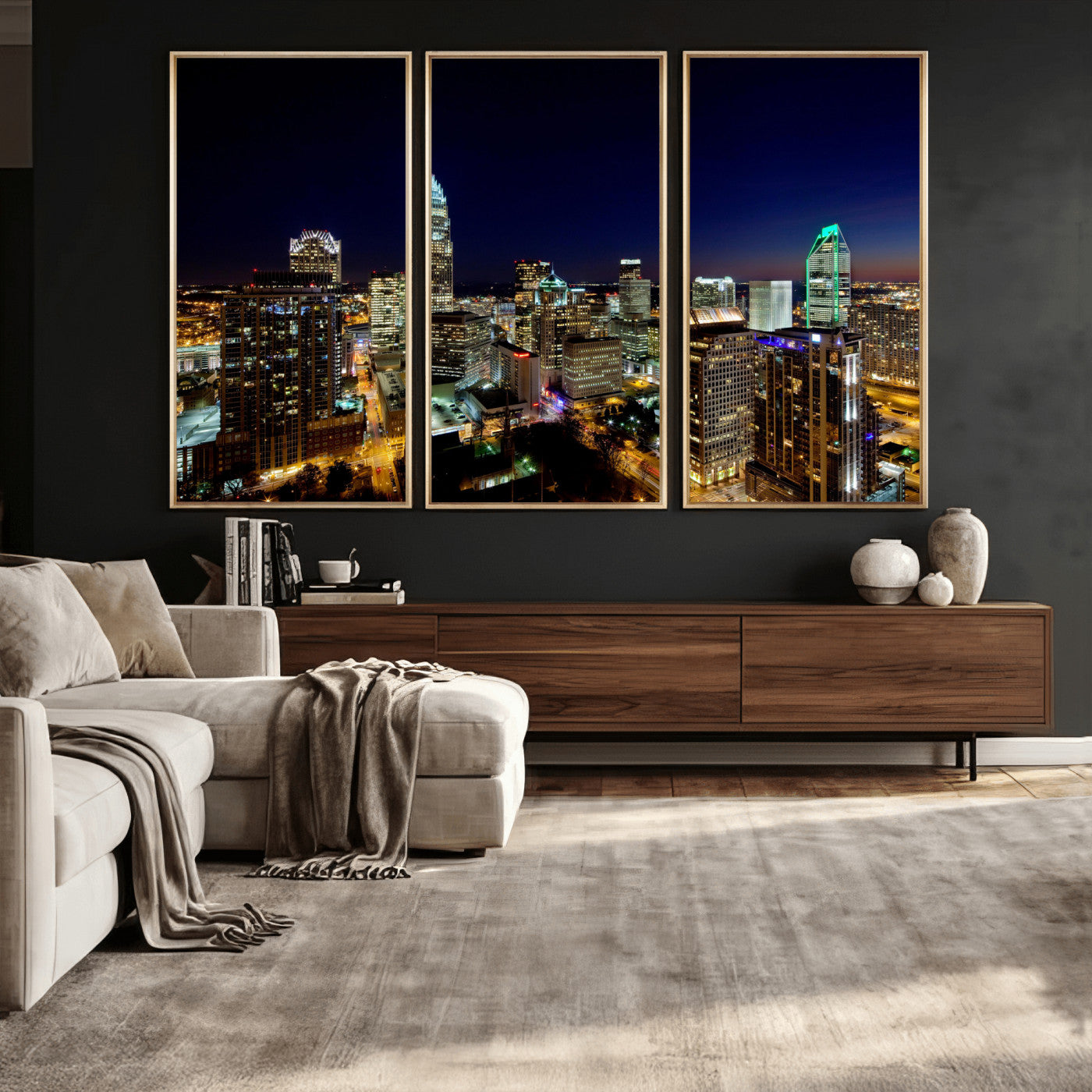 47163738-MGV-CV-36X24 - Atlanta Skyline Wall Art Canvas Print, Atlanta Downtown Night Cityscape Print for Modern Urban Wall Decor