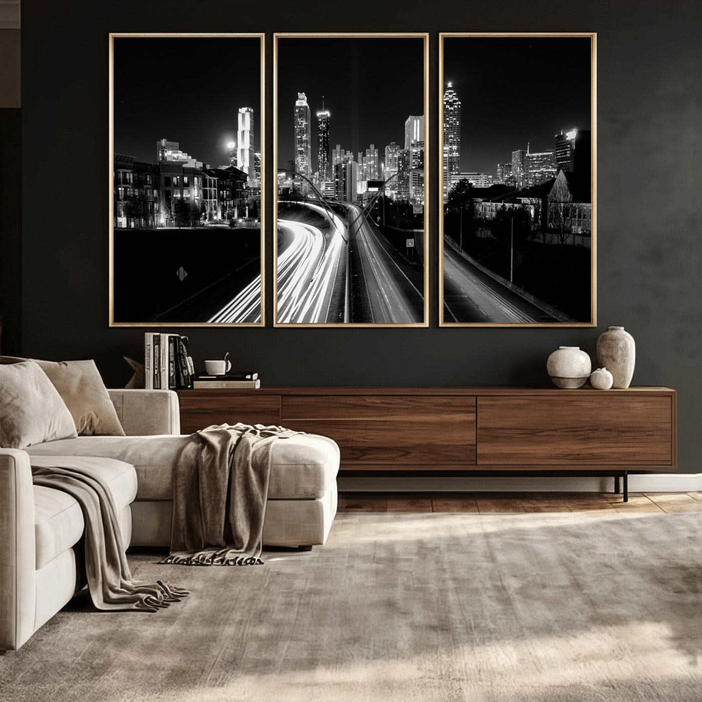 80330064-MGV-CV-36X24 - Atlanta Skyline Wall Art Canvas Print, Atlanta Downtown Night Cityscape Print for Modern Urban Wall Decor
