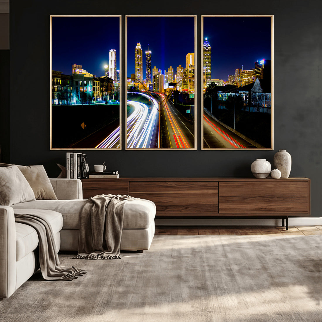 Atlanta Skyline Wall Art Canvas Print, Atlanta Downtown Night Cityscape