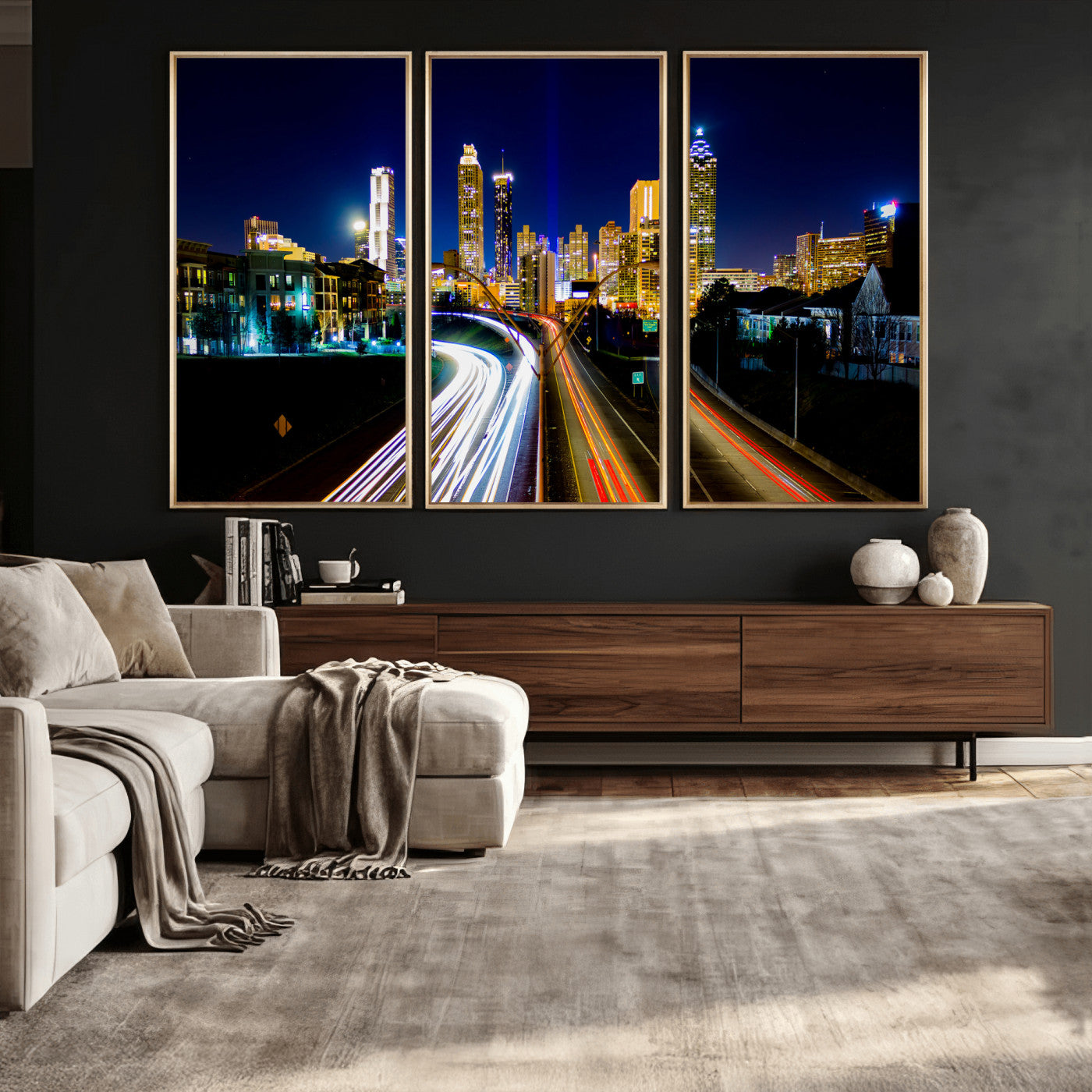 12967464-MGV-CV-36X24 - Atlanta Skyline Wall Art Canvas Print, Atlanta Downtown Night Cityscape Print for Modern Urban Wall Decor