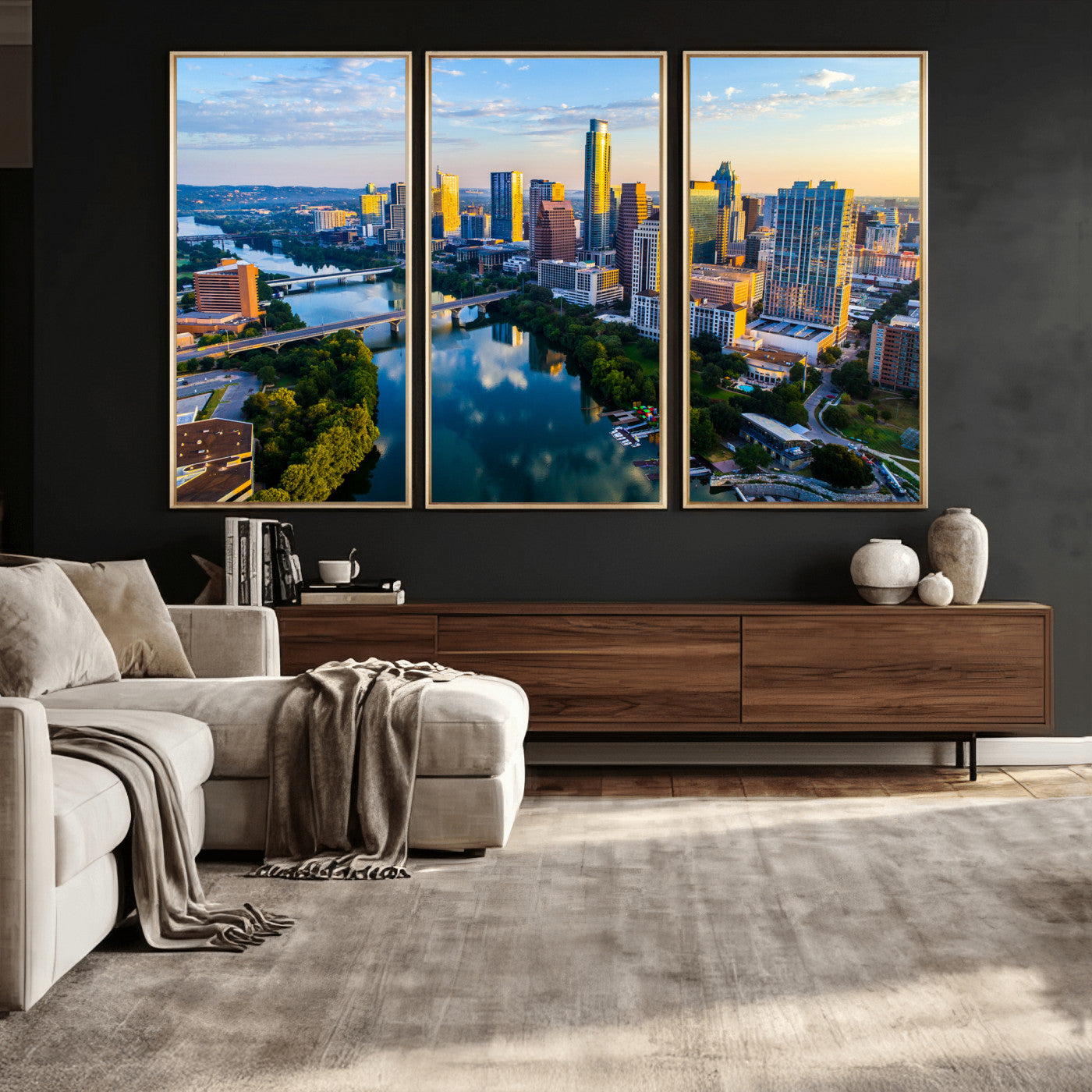 33675326-MGV-CV-36X24 - Austin Skyline Wall Art Canvas Print, Austin Downtown Night Cityscape Print for Modern Urban Wall Decor