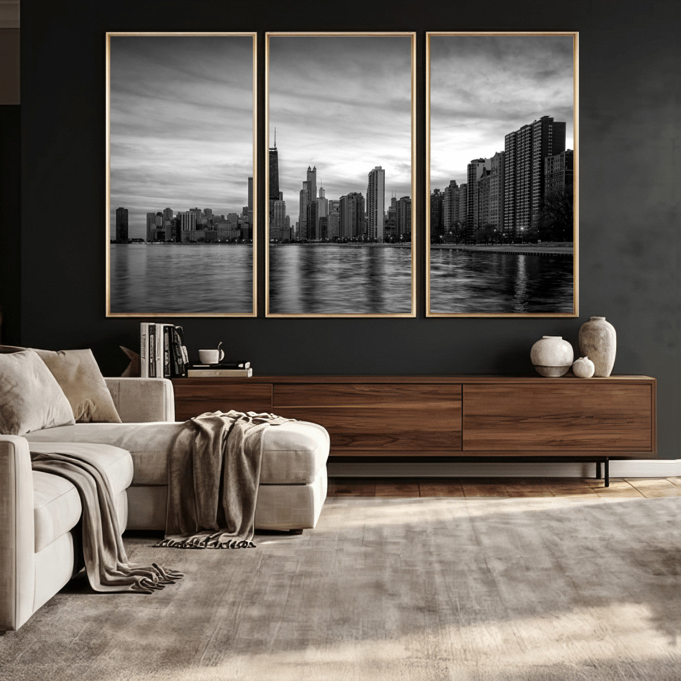 74552581-MGV-CV-36X24 - Chicago Wall Art Canvas Print, Chicago City Downtown Night Cityscape Print for Modern Urban Wall Decor