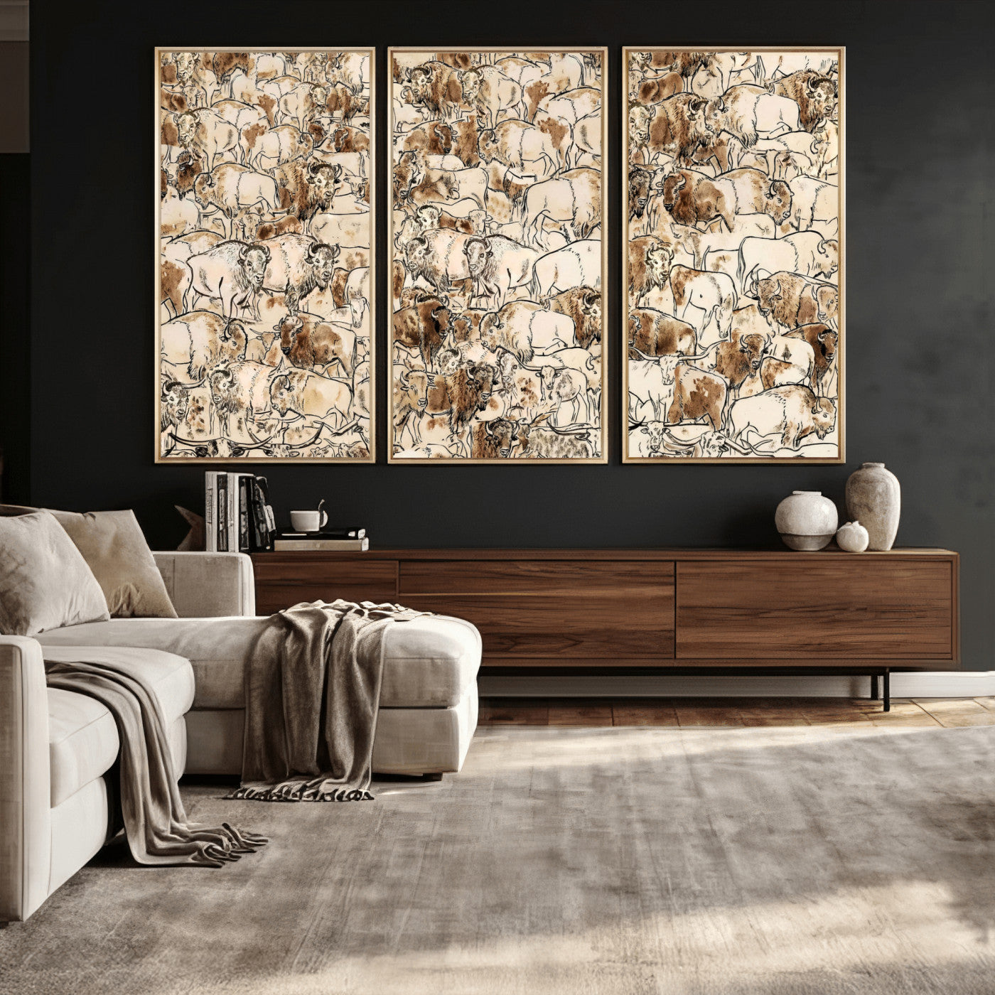 50142019-MGV-CV-36X24 - Farmhouse Animals Wall Art Canvas Print - Abstract Farm Animal Drawing Mid-Century Wall Art for Cabin Decor