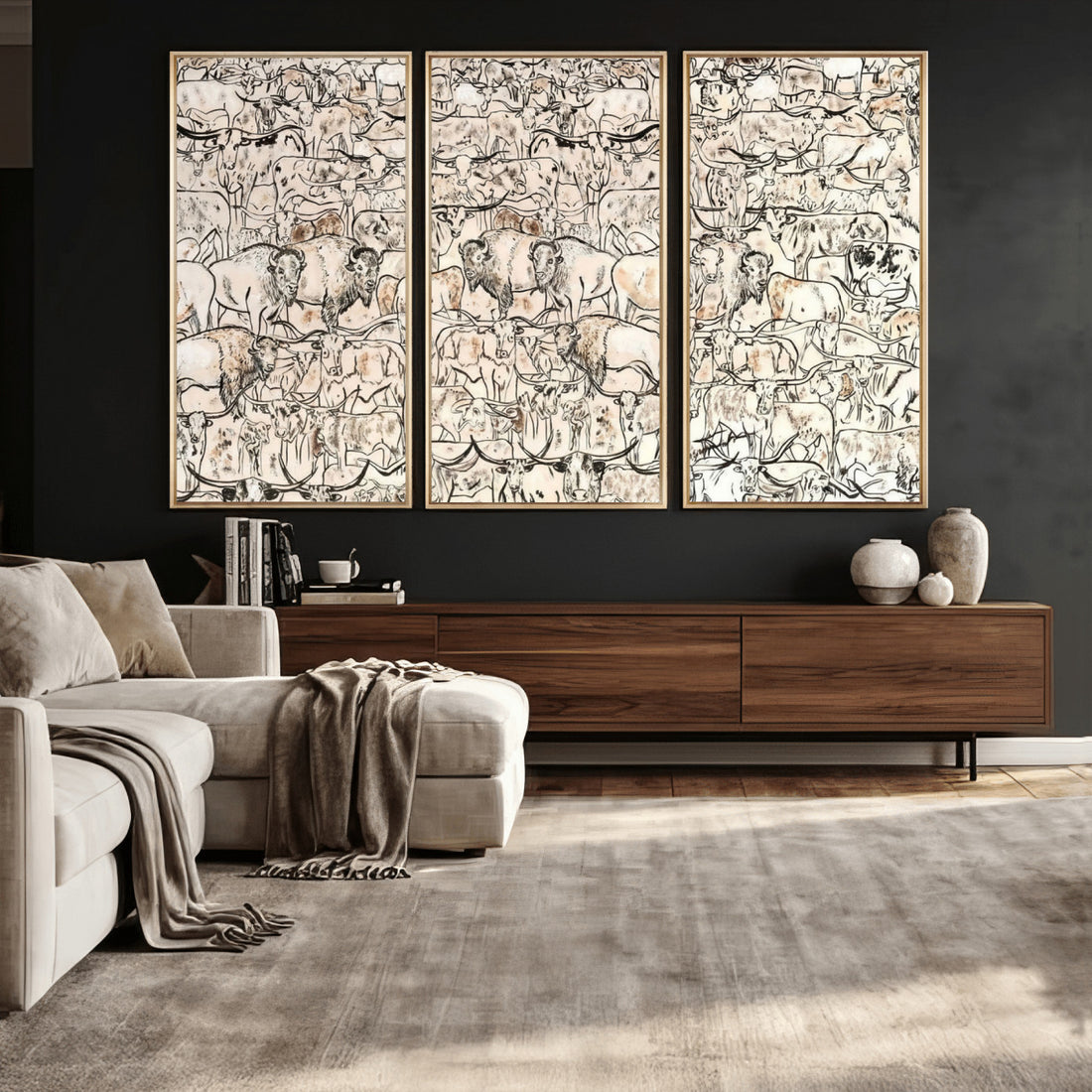 Abstract Bison Wall Art Canvas Print, Abstract Animal Art for Cabin Decor