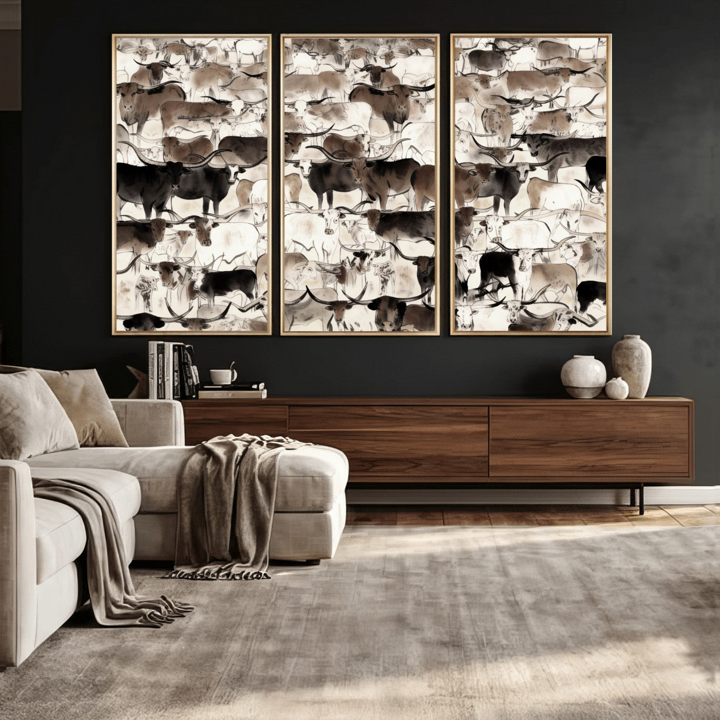 46084312-MGV-CV-36X24 - Farmhouse Animals Wall Art Canvas Print - Abstract Farm Animal Drawing Mid-Century Wall Art for Cabin Decor