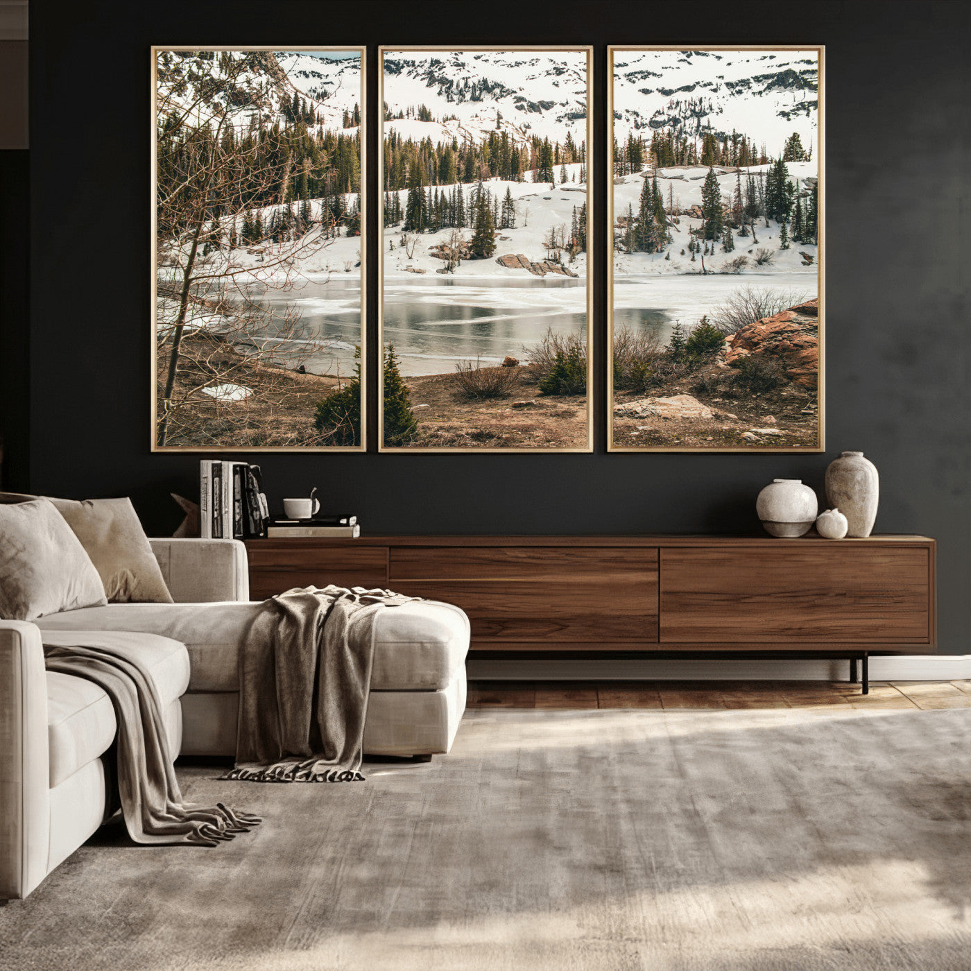 10336249-MGV-CV-36X24 - Snowy Mountain Landscape Wall Art Canvas Print, Alpine Pine Forest Winter Nature Wall Decor for Living Room and Office