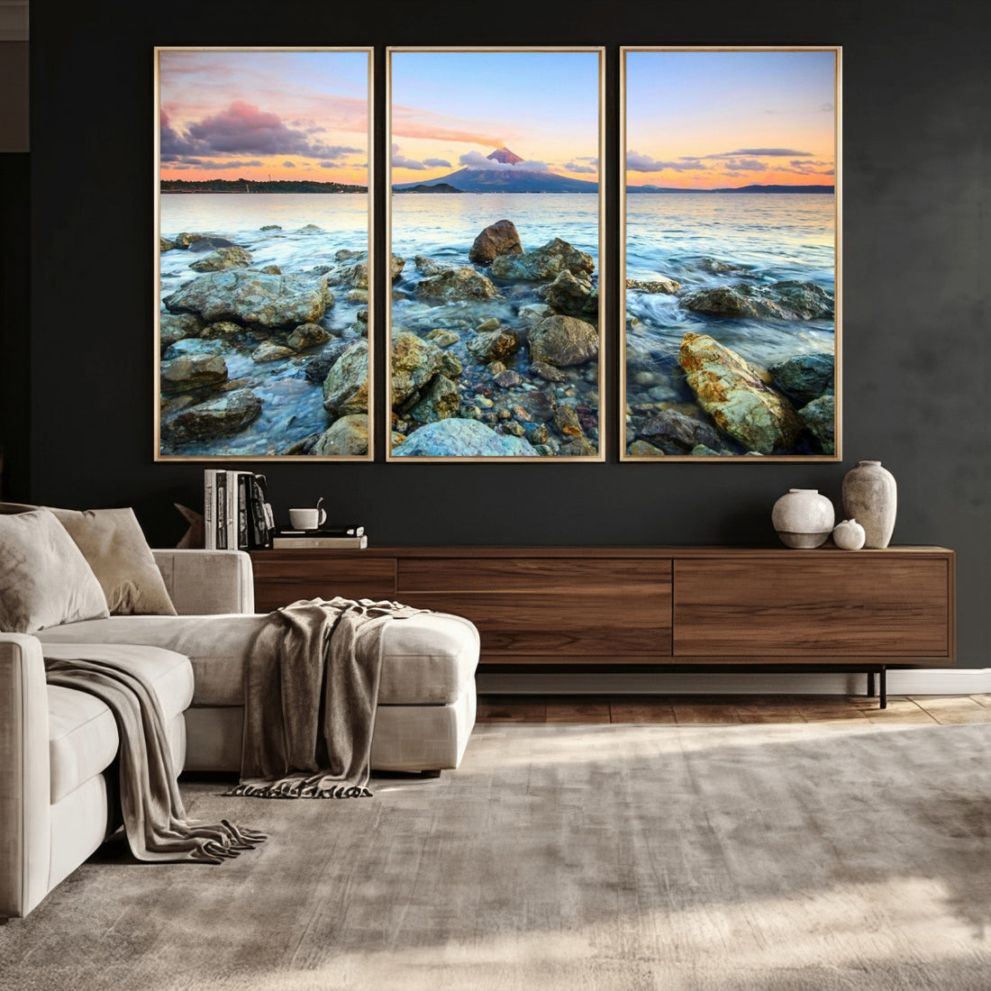 Mayon Volcano Seascape Wall Art Canvas Print, Tropical Ocean Shore Philippines Coastal Scenery