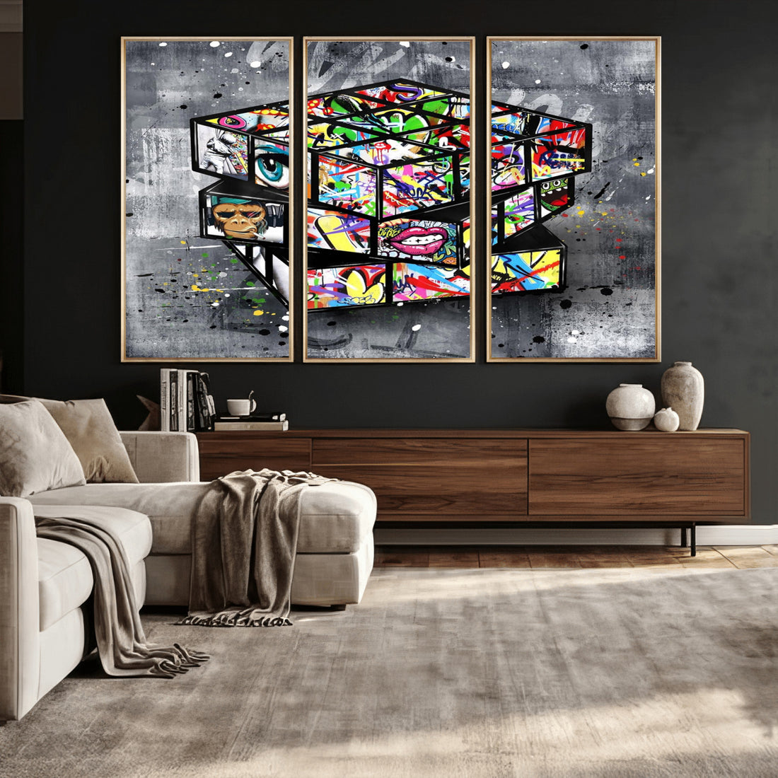 Graffiti Cube Abstract Street Art Wall Art Canvas Print