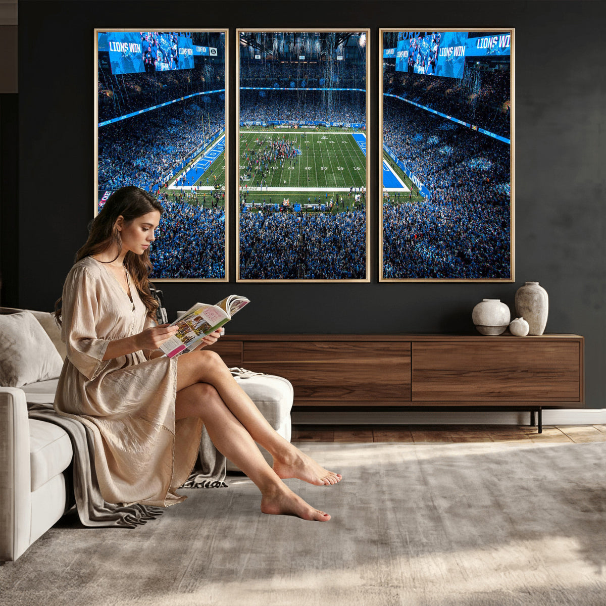 80882005-MGV-CV-36X24 - Detroit Lions Stadium Wall Art Canvas Print, Football Field Panorama