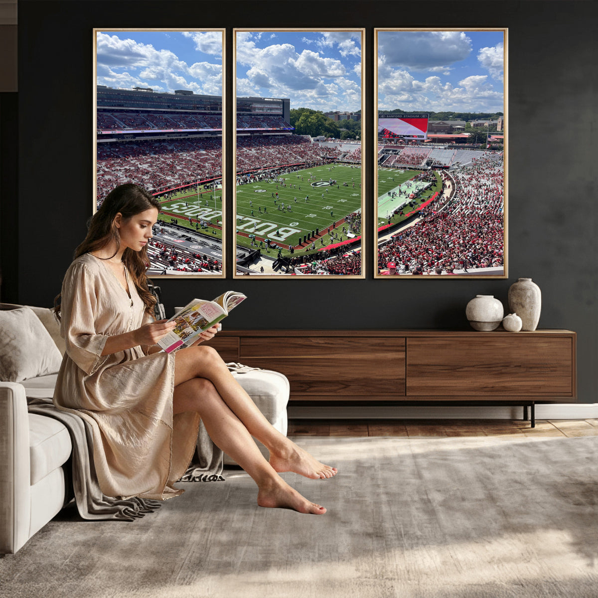 10665453-MGV-CV-36X24 - Georgia Bulldogs Stadium Wall Art Canvas Print, Sanford, Framed and Ready to Hang