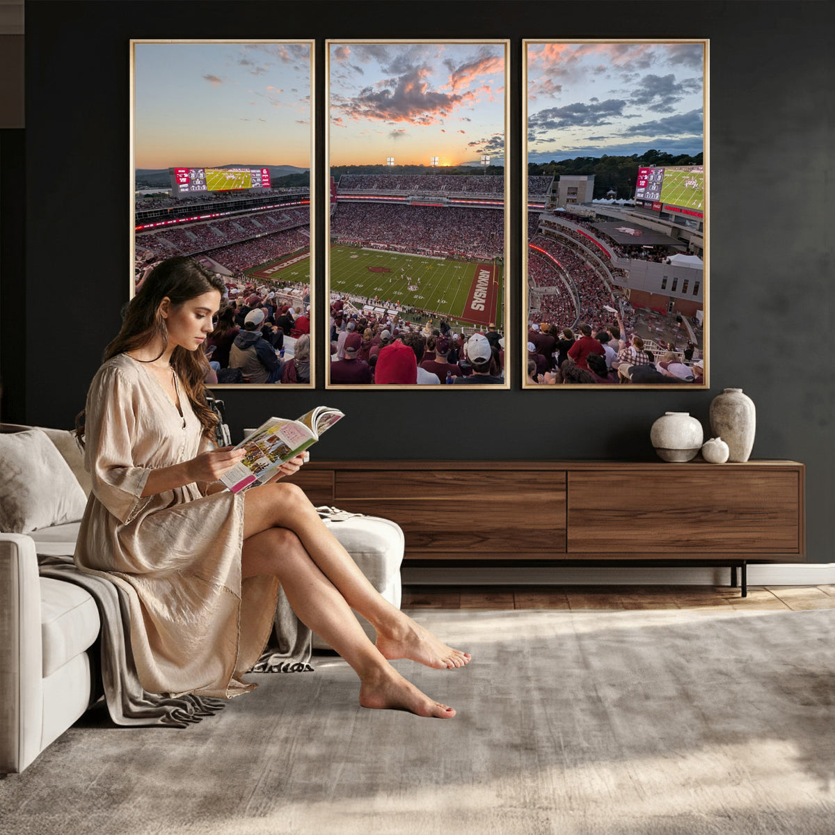 71837429-MGV-CV-36X24 - Donald W. Reynolds Razorback Stadium Wall Art Canvas Print – Arkansas Razorbacks Football Artwork for Home, Office, and Sports Room Decor