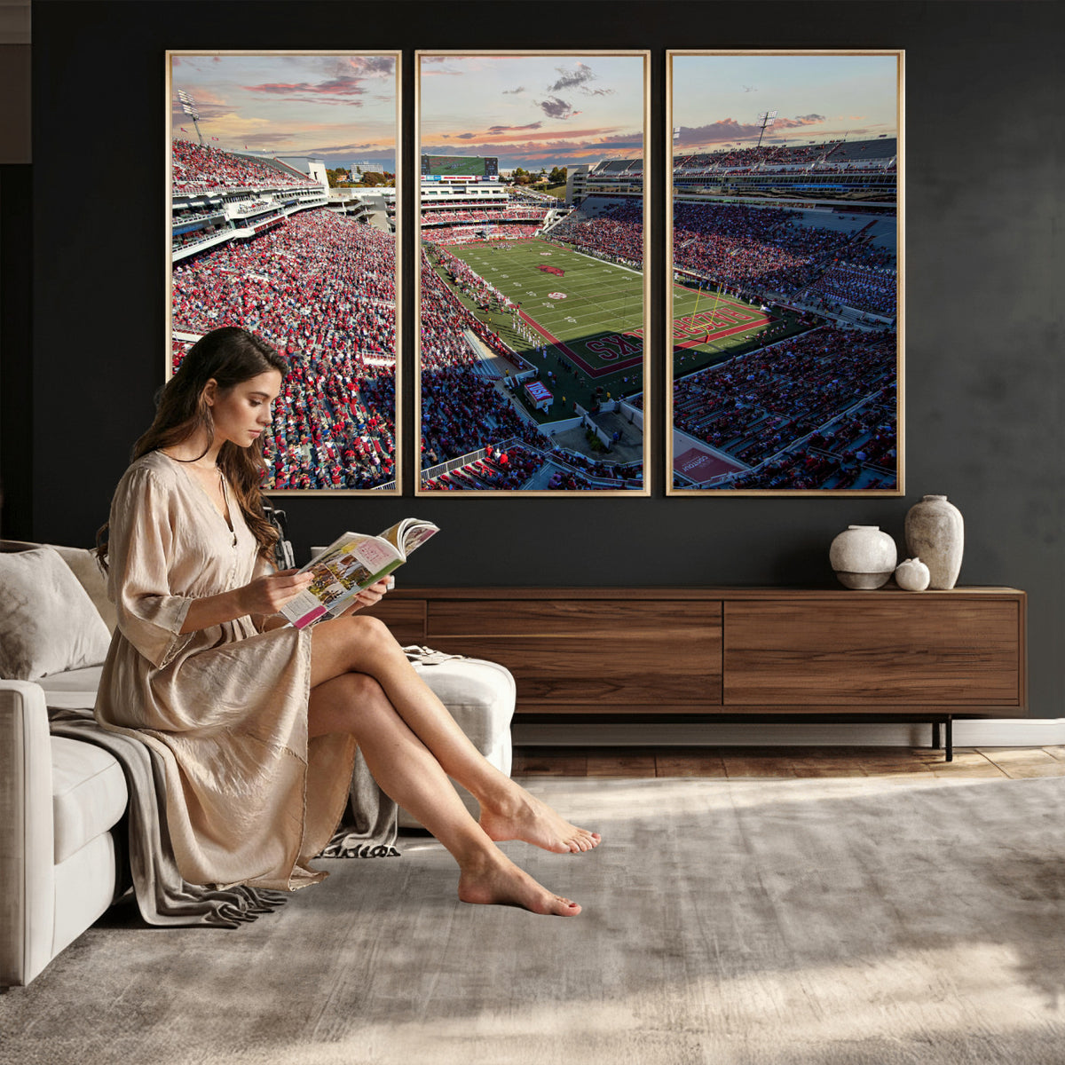 46571211-MGV-CV-36X24 - Donald W. Reynolds Razorback Stadium Wall Art Canvas Print – Arkansas Razorbacks Football Artwork for Home, Office, and Sports Room Decor