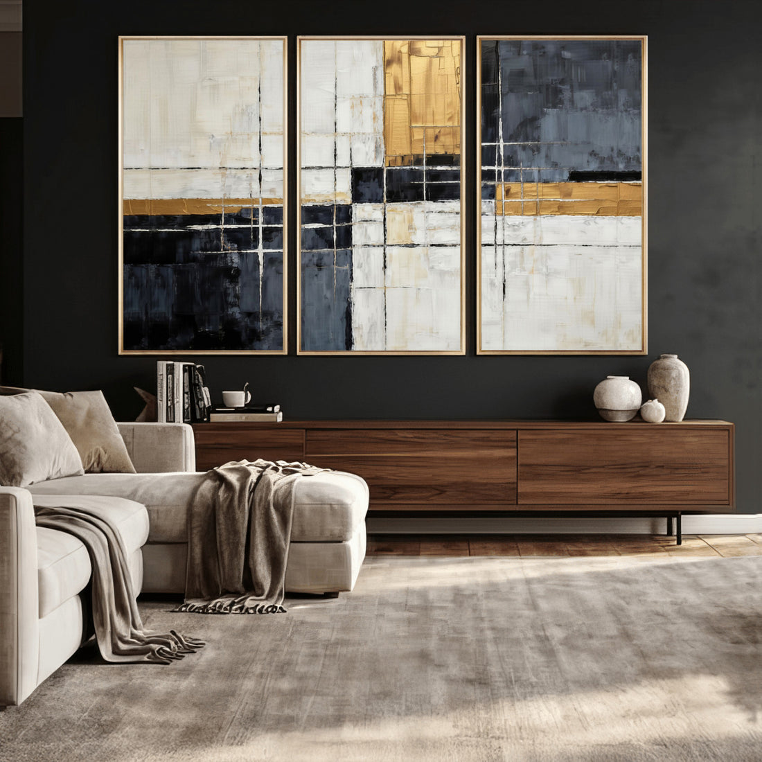 Gold Abstract Wall Art Canvas Print, Modern Luxury Geometric Art for Living Room and Office