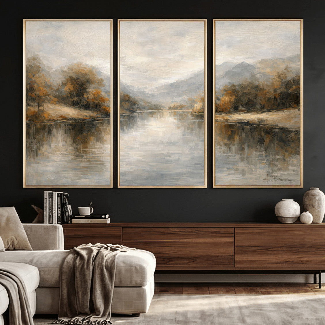 62194542-MGV-CV-36X24 - Abstract Landscape Wall Art Canvas Print, Modern Lake Printing Wall Decor for Contemporary Interiors