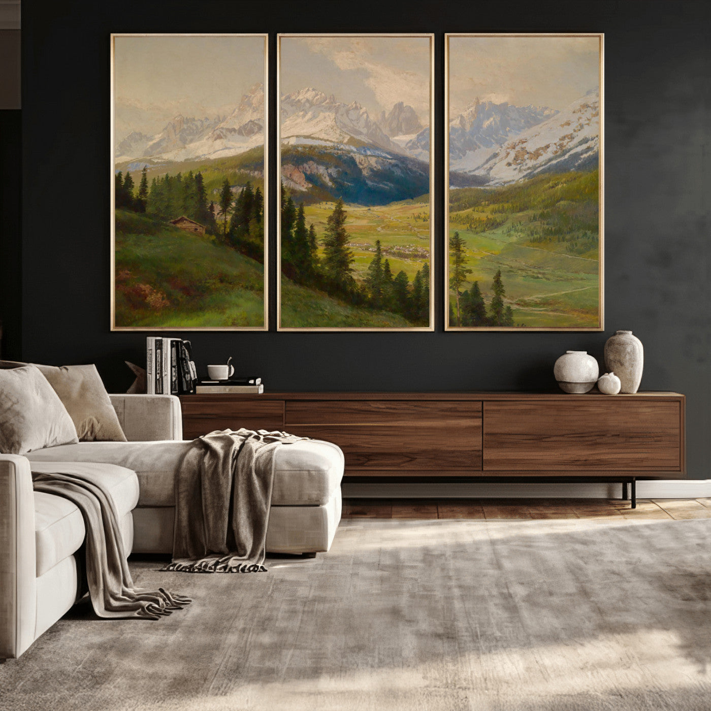 60864994-MGV-CV-36X24 - Konrad Petrides View From Mount Helm Wall Art Canvas Print - Watercolor Sexten and the Sextener Sonnenuhr Art Canvas Print