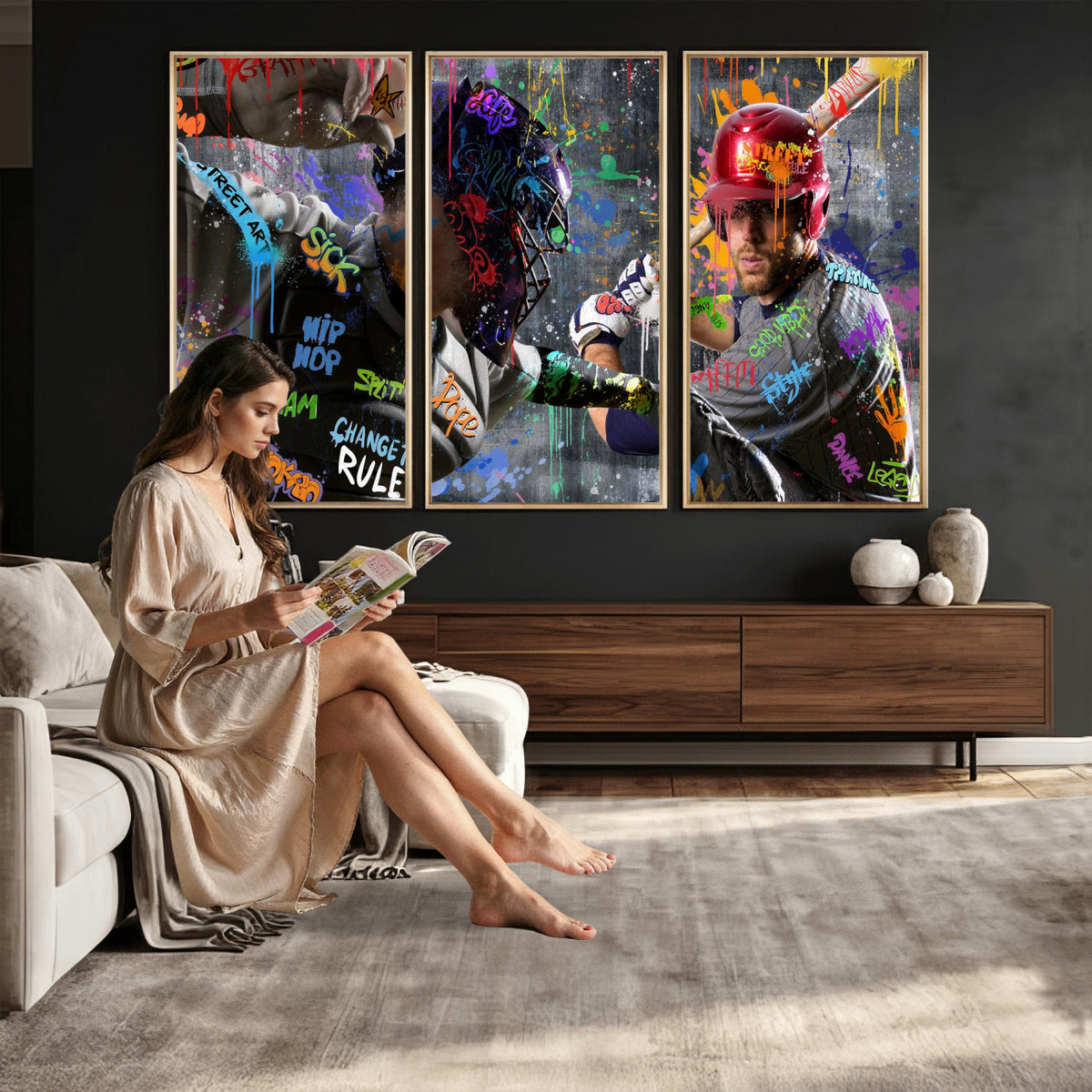 19634994-MGV-CV-36X24 - Graffiti Baseball Player Street Art Wall Art Canvas Print