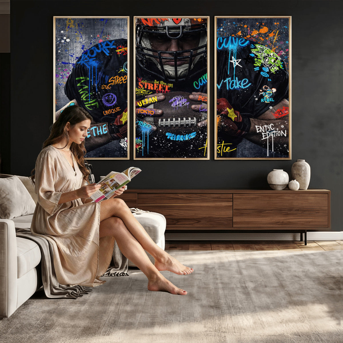 55267256-MGV-CV-36X24 - Graffiti American Football Player Street Art Wall Art Canvas Print