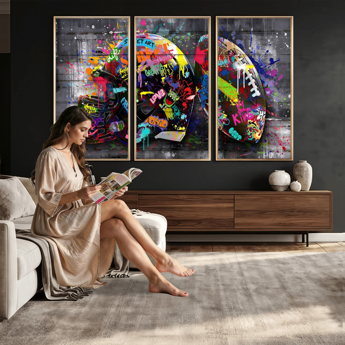 80540773-MGV-CV-36X24 - Graffiti American Football Helmet Street Art Wall Art Canvas Print