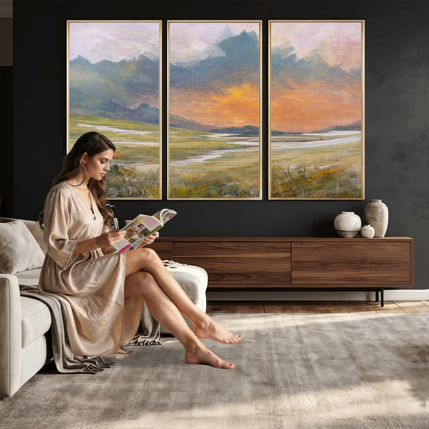 39892091-MGV-CV-36X24 - Mountain Sunset Wall Art Canvas Print Vintage Landscape Panorama Rustic Nature Decor