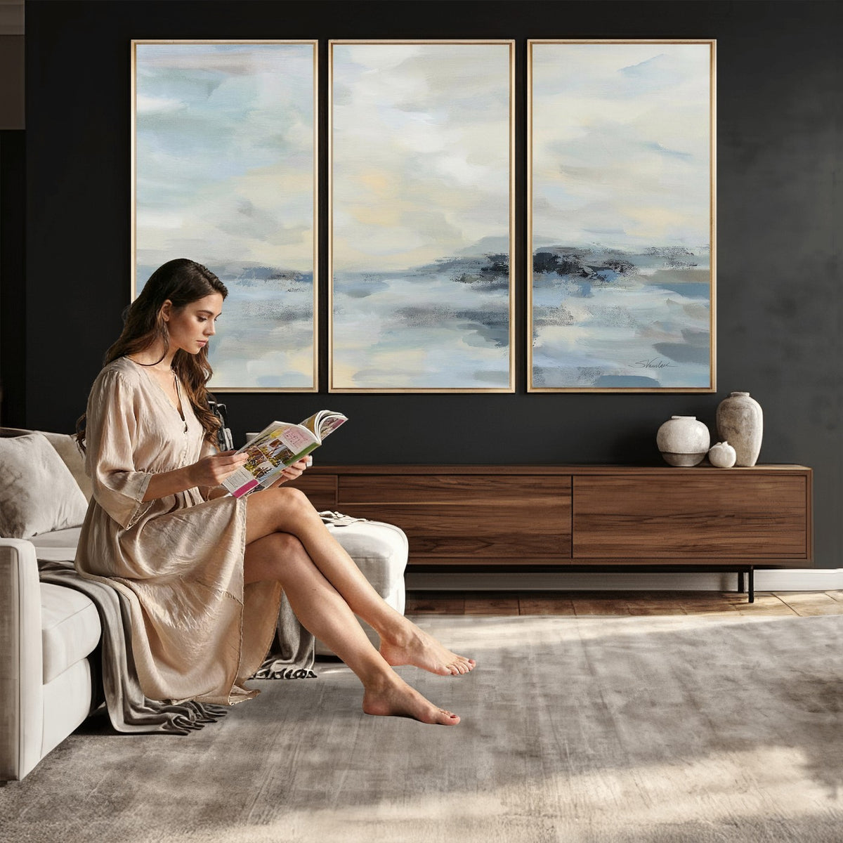 Abstract Coastal Landscape Wall Art Canvas Print | Soft Blue Gray Minimalist Art