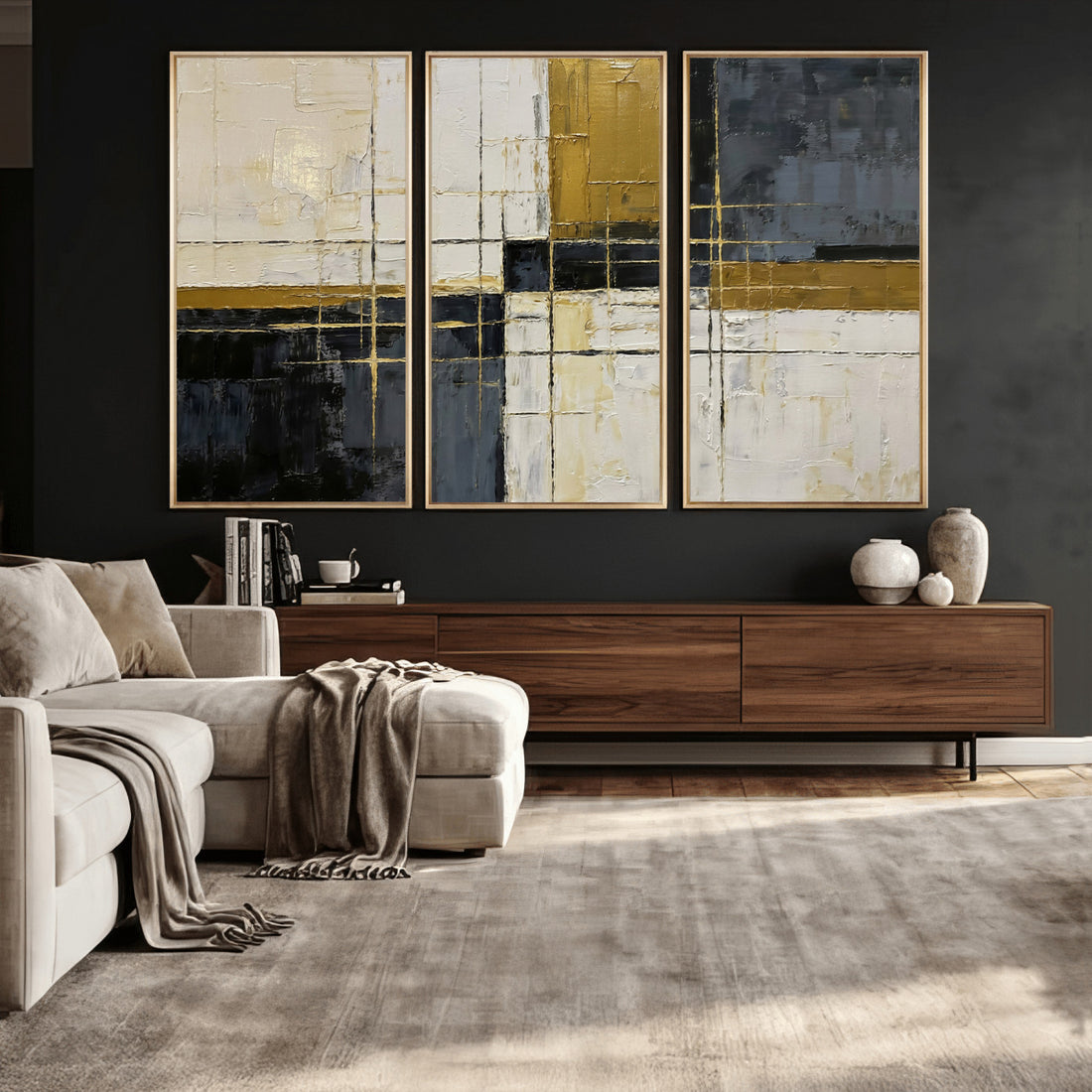 Abstract Gold and Black Wall Art Canvas Print | Modern Geometric Neutral Artwork