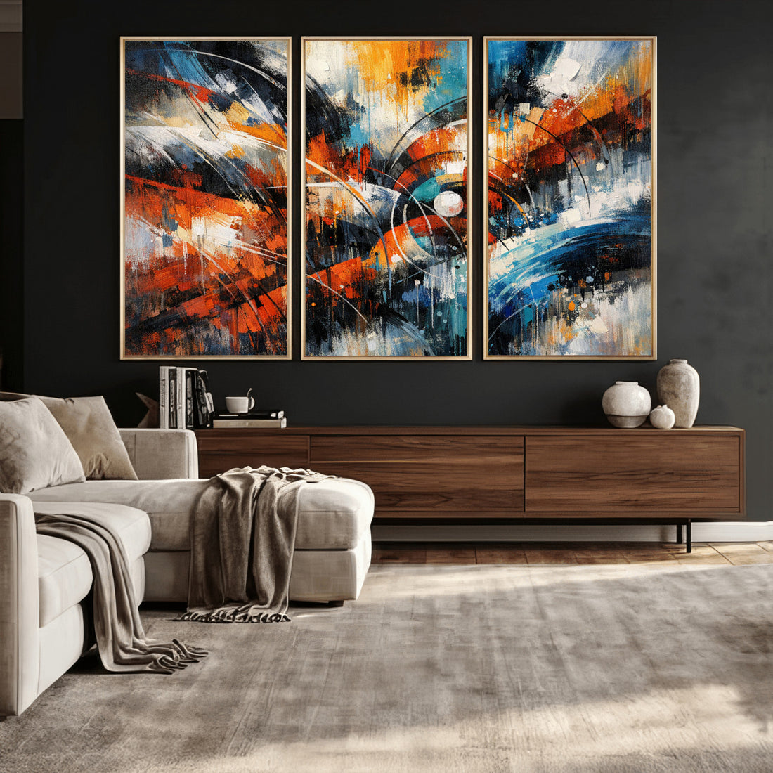 Geometric Abstract Wall Art Canvas Print, Orange Blue