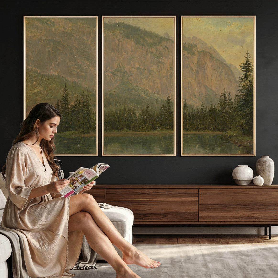 76844524-MGV-CV-36X24 - Frederic Edwin Church Hintersee Canvas Print, Hudson River School Mountain Lake Painting 1868, American Romantic Landscape, Vintage Nature Wall Art