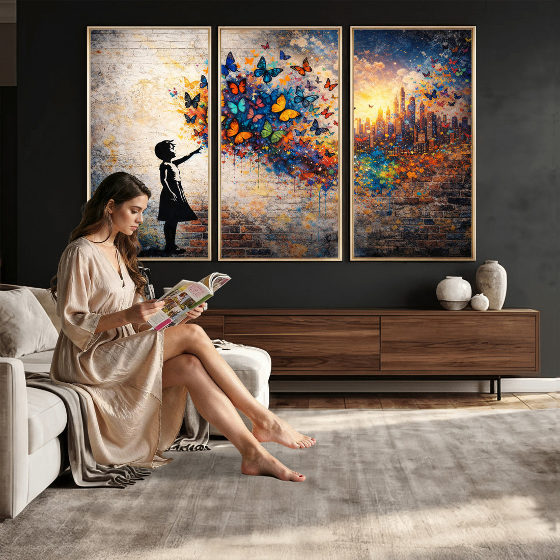 Banksy Girl Wall Art Canvas Print for Living Room Decor
