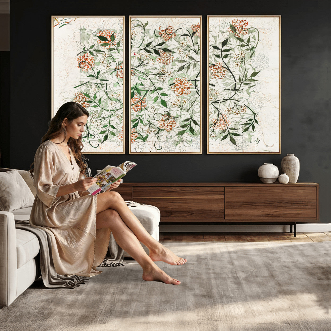 17622011W-MGV-CV-36X24 - William Morris Jasmine Flower Wall Art Canvas Print, Botanical Floral Canvas Print, Vintage Cottagecore Wall Decor, Framed Nature Artwork Ready to Hang