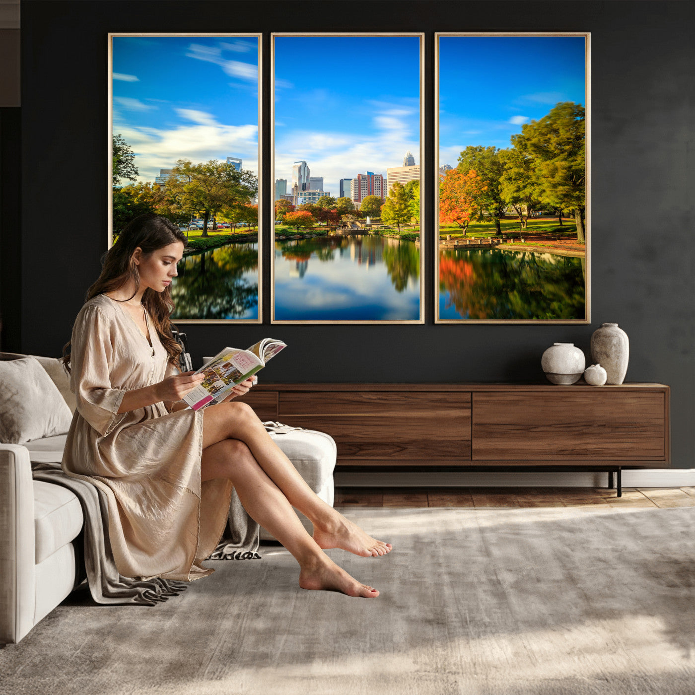 83254720-MGV-CV-36X24 - Charlotte Skyline Canvas Wall Art Print – North Carolina Cityscape Photography Print