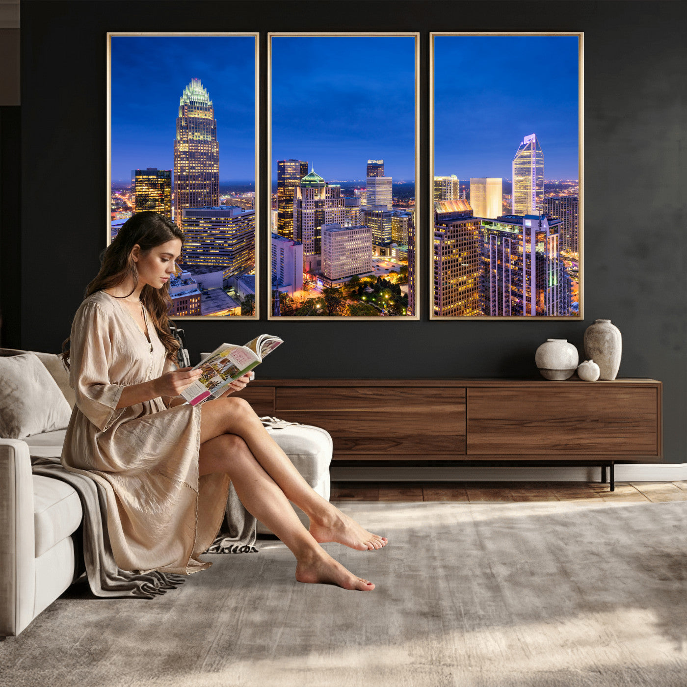 74382190-MGV-CV-36X24 - Charlotte Skyline Canvas Wall Art Print – North Carolina Cityscape Photography Print