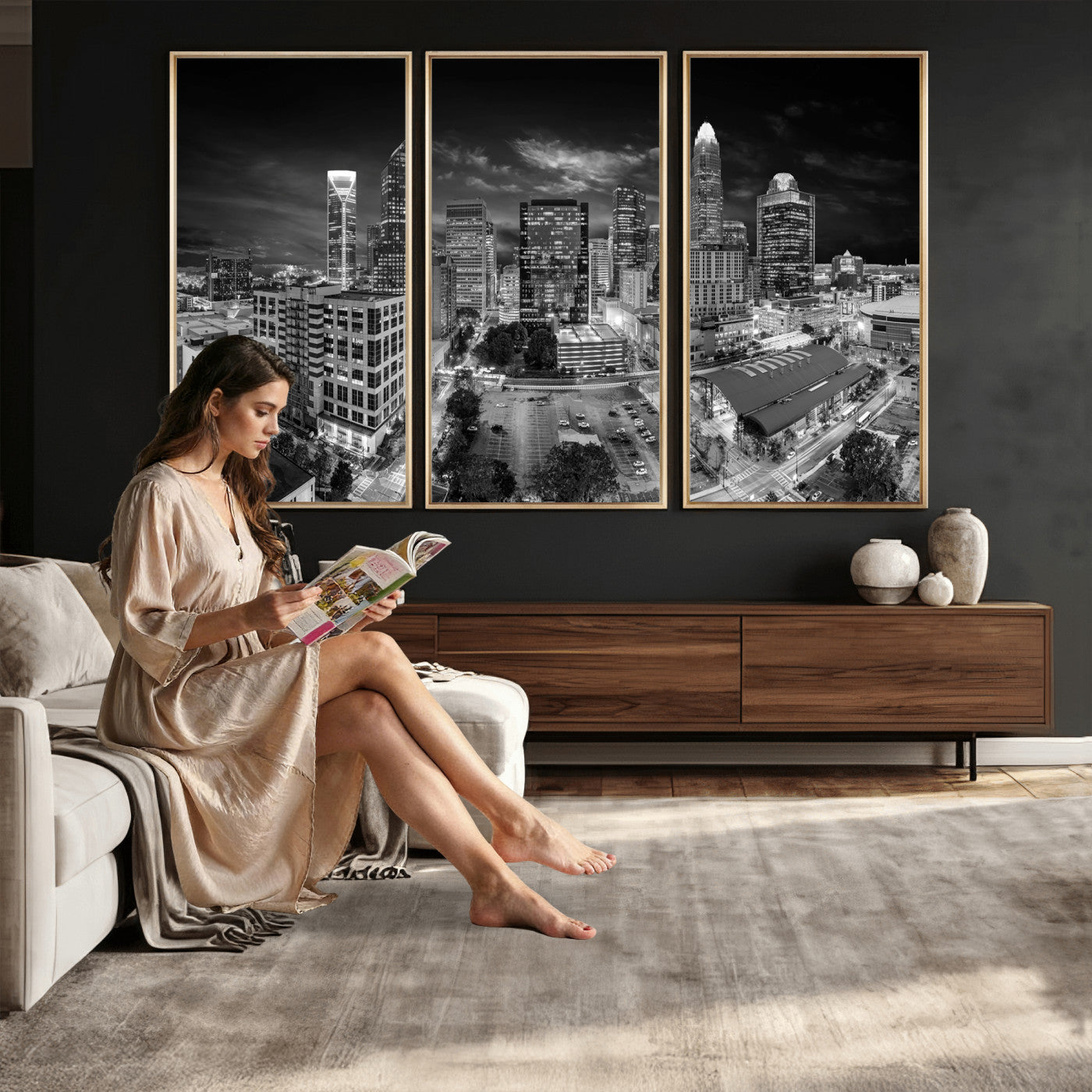60105075-MGV-CV-36X24 - Charlotte Skyline Canvas Wall Art Print – North Carolina Cityscape Photography Print