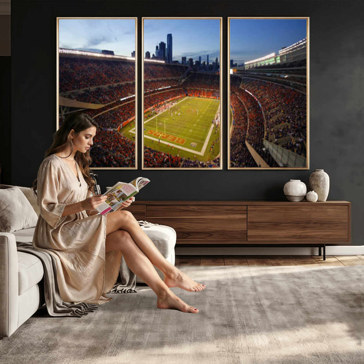 50691720-MGV-CV-36X24 - Chicago Bears Soldier Field Canvas Wall Art, NFL Stadium Panorama Print, Football Arena Photography for Sports Fans
