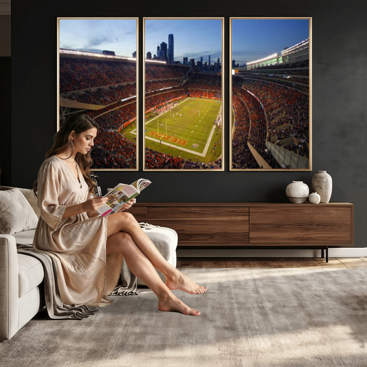 50691720-MGV-CV-36X24 - Chicago Bears Soldier Field Canvas Wall Art, NFL Stadium Panorama Print, Football Arena Photography for Sports Fans